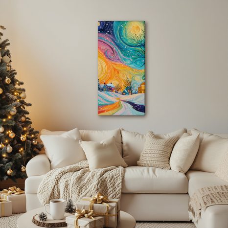 OBRAZ VÁNOČNÍ SVÍTÁNÍ NAD VESNICÍ - VÁNOČNÍ A ZIMNÍ OBRAZY - OBRAZY