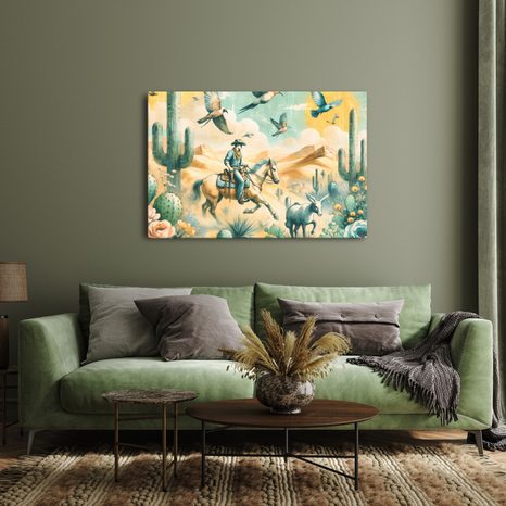 OBRAZ KOVBOJ V POUŠTNÍ KRAJINĚ - DĚTSKÉ OBRAZY - OBRAZY