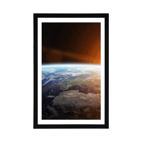 POSTER MIT PASSEPARTOUT BLICK AUF DEN PLANETEN AUS DEM WELTALL - UNIVERSUM UND STERNE - POSTER