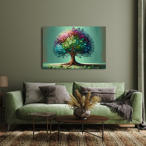 WANDBILD BAUM DES LEBENS REGENBOGEN AUF ZWEIGEN - BILDER BÄUME DES LEBENS - BILDER