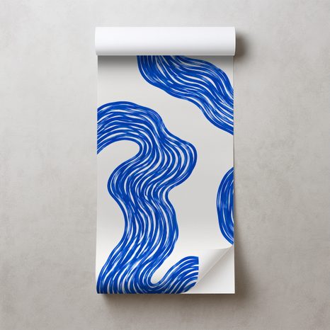 ZELFKLEVEND FOTOBEHANG MODERNE BLAUWE GOLVENDE LIJNEN - FOTOBEHANG MET PATRONEN - FOTOBEHANG