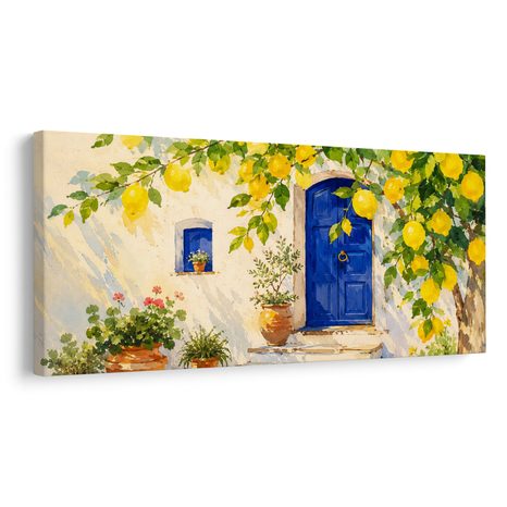 TABLEAU SUR TOILE – PORTE BLEUE SOUS LES CITRONS - TABLEAUX DE LA VILLE - TABLEAUX