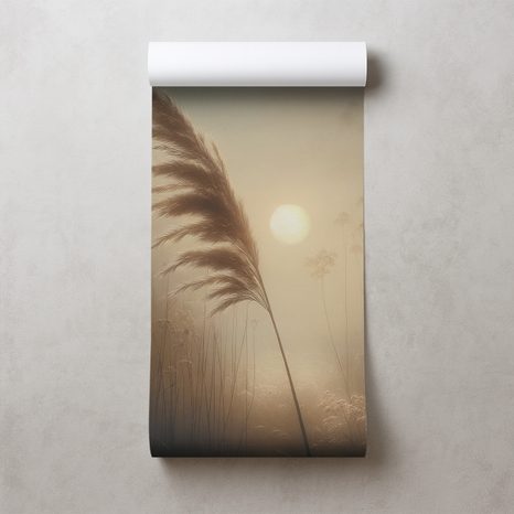 TAPETA PAMPOVÁ TRÁVA V RANNÍ MLZE - TAPETY VÝCHOD A ZÁPAD SLUNCE - TAPETY