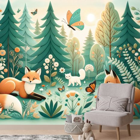 TAPETA LESNÉ ZVIERATKÁ V PASTELOVÝCH FARBÁCH - DETSKÉ TAPETY - TAPETY