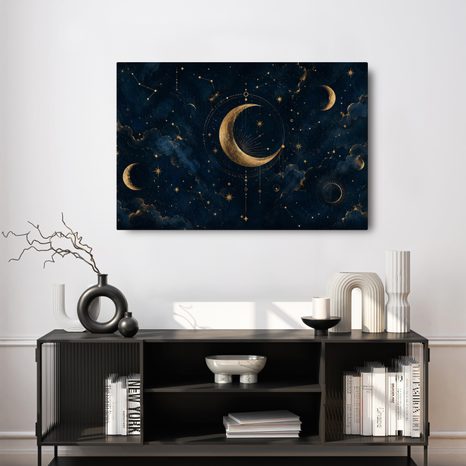 TABLEAU SUR TOILE – LUNE MYSTIQUE DANS LE CIEL NOCTURNE - TABLEAUX MOIS - TABLEAUX