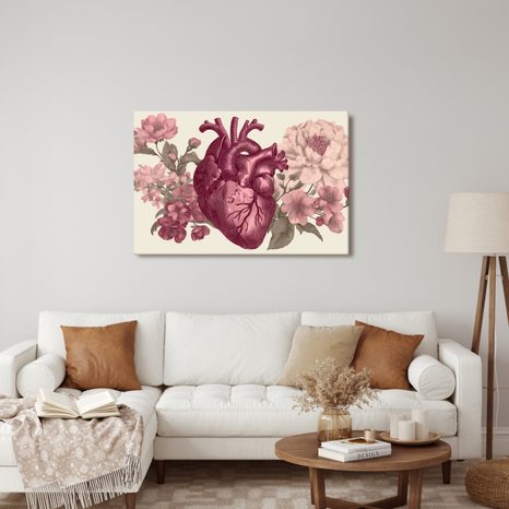 WANDBILD HERZ UND BLUMEN IN HARMONIE - BILDER BLUMEN - BILDER