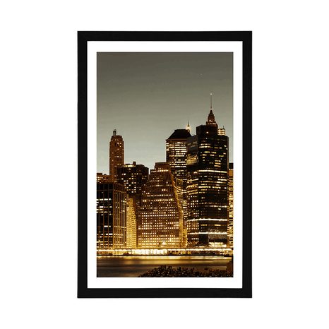 POSTER CU PASSEPARTOUT NEW YORK DE NOAPTE - ORAȘE - POSTERE