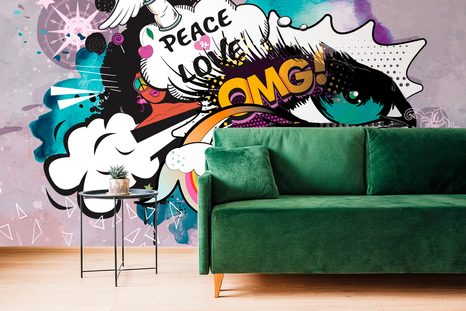 TAPETA ZELENÉ GRAFFITI OKO - STREET ART TAPETY - TAPETY