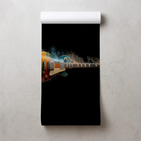 TAPETE BUNTE GITARRE AUF SCHWARZEM HINTERGRUND - MUSIK FOTOTAPETEN - TAPETEN