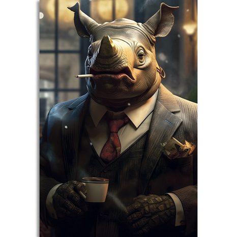 STAMPA SU TELA – GANGSTER ANIMALE RINOCERONTE - QUADRI DI GANGSTER ANIMALI - STAMPE E QUADRI