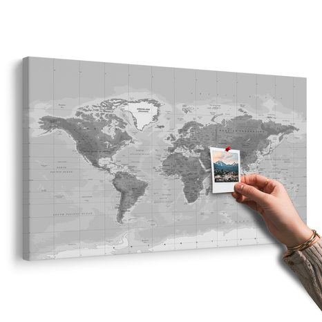 WANDBILD AUF KORK SCHÖNE SCHWARZ-WEISSE WELTKARTE - WANDBILDER AUF KORK - BILDER