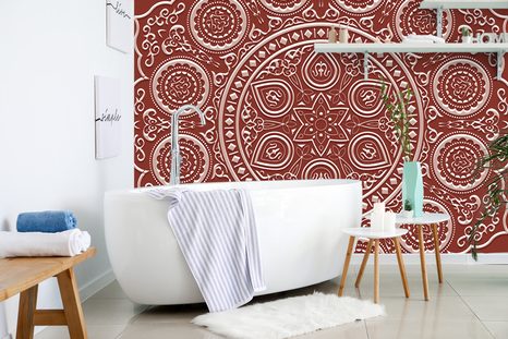 TAPETE ZARTES ETHNISCHES MANDALA IN WEINROT - TAPETEN MIT FENG SHUI-MOTIVEN - TAPETEN