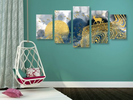 5-TEILIGES WANDBILD FANTASIELANDSCHAFT - ABSTRAKTE BILDER - BILDER