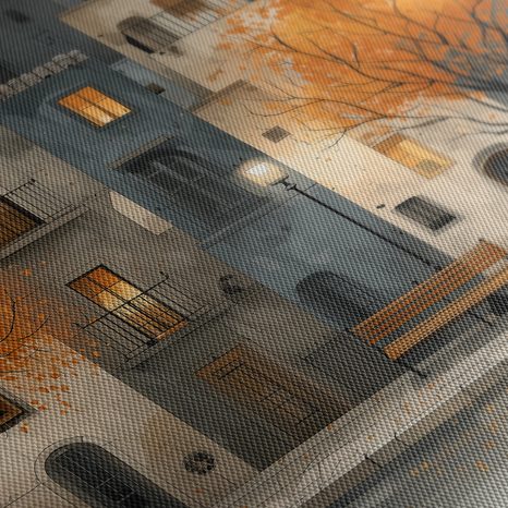 WANDBILD HERBSTABEND IN DER STADT - BUNTE HÄUSER - BILDER