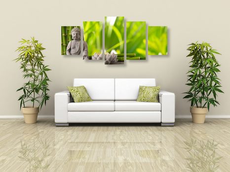 5-DIELNY OBRAZ HARMONICKÝ BUDHA - OBRAZY FENG SHUI - OBRAZY