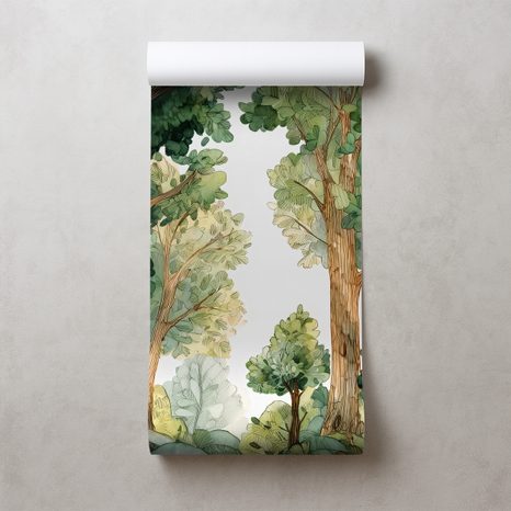 TAPETE GRÜNER AQUARELL-WALDTRAUM - TAPETEN WALD - TAPETEN