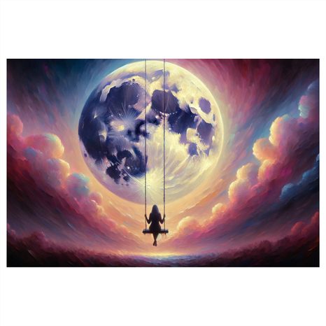 OBRAZ DÍVKA NA HOUPAČCE POD MĚSÍCEM - OBRAZY MĚSÍC - OBRAZY