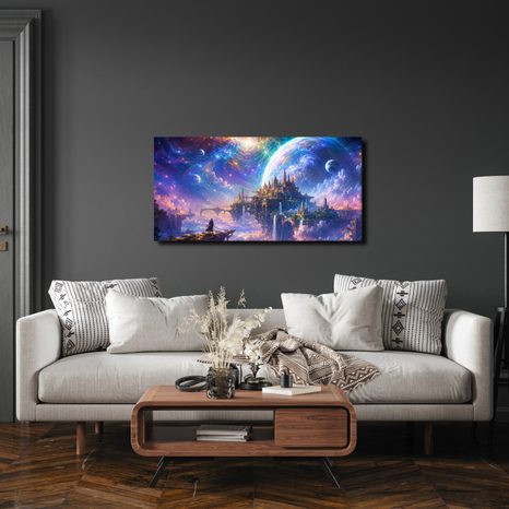 TABLEAU SUR TOILE – PALAIS SPATIAL AU-DESSUS DES NUAGES - IMAGES DE GALAXIE - TABLEAUX