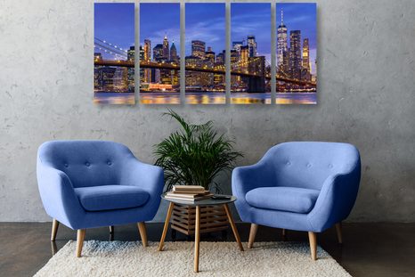 QUADRI 5 PEZZI – PONTE AFFASCINANTE A BROOKLYN - QUADRI CITTÀ - STAMPE E QUADRI