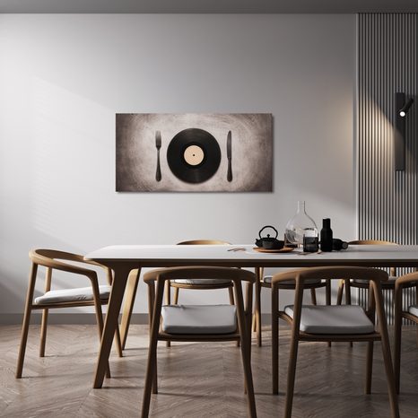 WANDBILD RETRO-DINNER AUF PLATTE - MUSIKBILDER - BILDER