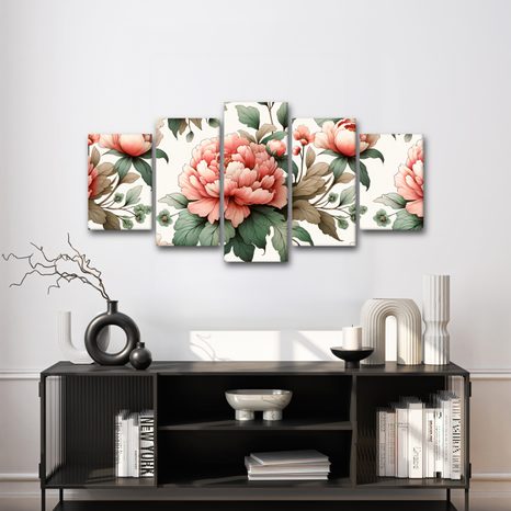 5-TEILIGES WANDBILD PFINGSTROSEN IN SANFTEN TÖNEN - BILDER BLUMEN - BILDER