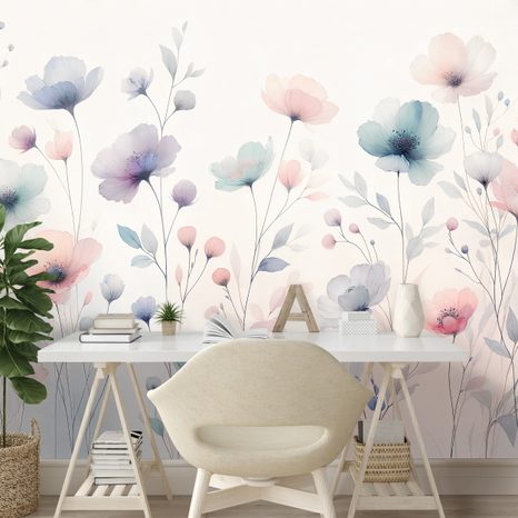 TAPETE AQUARELL PASTELLBLUMEN - TAPETEN MIT BLUMENMOTIVEN - TAPETEN