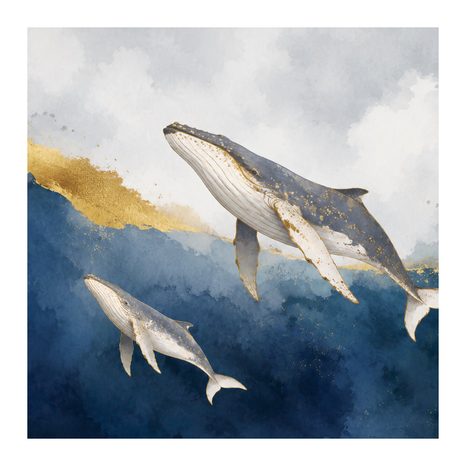TABLEAU SUR TOILE – COUPLE DE BALEINES DANS L’OCÉAN BLEU - TABLEAUX DE BALEINE - TABLEAUX