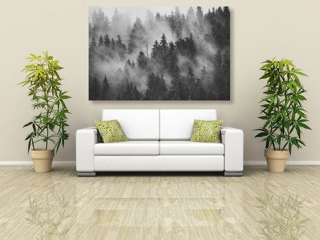 OBRAZ HORY V MLZE V ČERNOBÍLÉM PROVEDENÍ - ČERNOBÍLÉ OBRAZY - OBRAZY