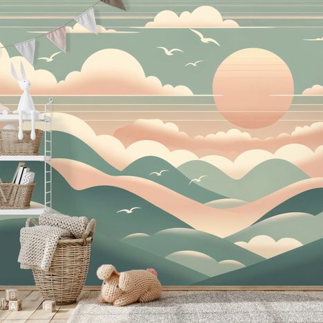 TAPETE PASTELLBERGE MIT SONNENAUFGANG - TAPETEN SONNENAUFGANG UND SONNENUNTERGANG - TAPETEN
