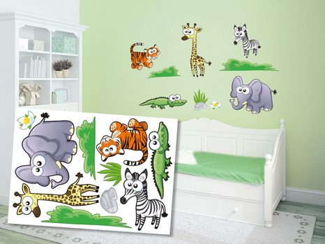 AUTOCOLANTE DECORATIVE PE PERETE ANIMĂLUȚE DIN GRĂDINA ZOO - PENTRU COPII - AUTOCOLANTE