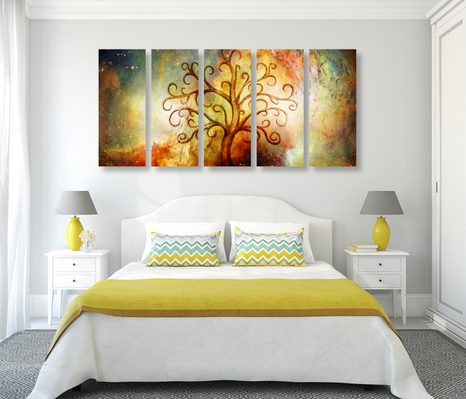 5-DÍLNÝ OBRAZ STROM ŽIVOTA S ABSTRAKCÍ VESMÍRU - OBRAZY STROMY ŽIVOTA - OBRAZY