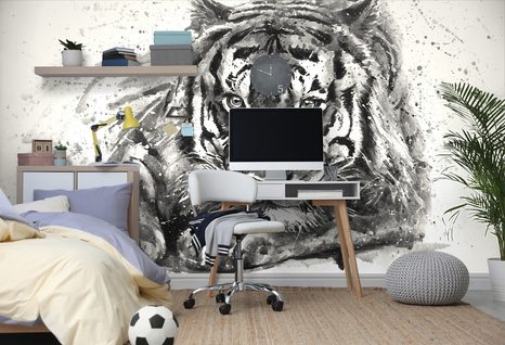 TAPETE SCHWARZ-WEISSES RAUBTIER - SCHWARZ-WEISSE TAPETEN - TAPETEN