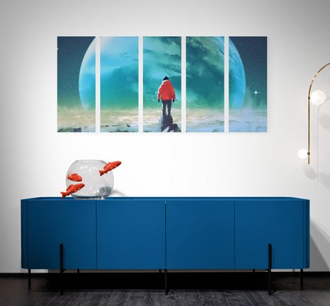 5-TEILIGES WANDBILD MANN AUF DEM GIPFEL EINES BERGES - BILDER VON MENSCHEN - BILDER