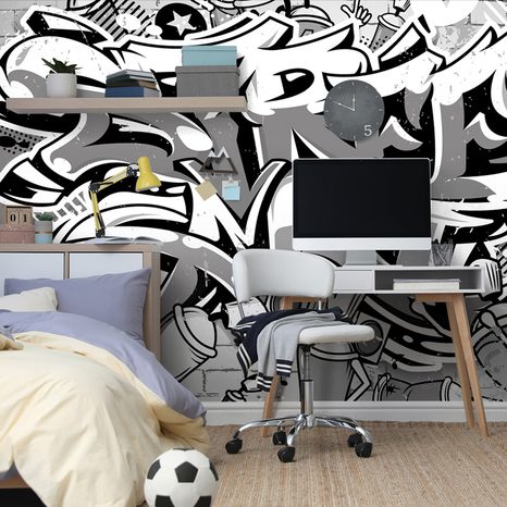 CARTA DA PARATI – SCRITTA STREET ART GRIGIA CON SPRAY - CARTA DA PARATI ARTE DI STRADA - CARTA DA PARATI