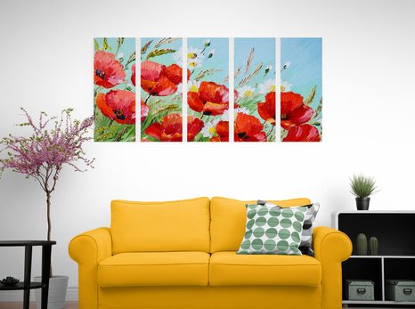 5-RÉSZES KÉP PIPACS VIRÁGOK A MEZŐN - VIRÁGMINTÁS KÉPEK - KÉPEK