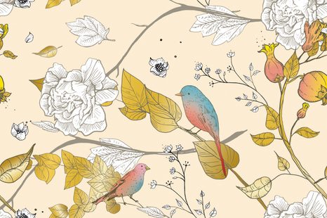 CARTA DA PARATI AUTOADESIVA – UCCELLINI VINTAGE SUI RAMI - CARTA DA PARATI AUTOADESIVE - CARTA DA PARATI