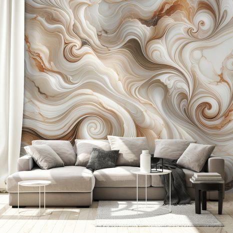 TAPETA HNĚDÉ ABSTRAKTNÍ VLNY - MRAMOROVÉ TAPETY - TAPETY