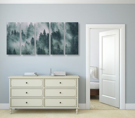 5-DÍLNÝ OBRAZ HORY V MLZE - OBRAZY PŘÍRODY A KRAJINY - OBRAZY