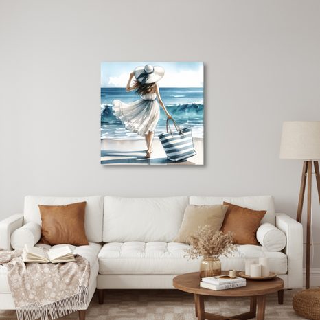 WANDBILD SOMMERLICHER SPAZIERGANG AM STRAND - BILDER MEER UND STRAND - BILDER