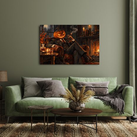 QUADRO SU TELA – GENTILUOMO ZUCCA ACCANTO AL CAMINO - QUADRI HALLOWEEN E HORROR - STAMPE E QUADRI