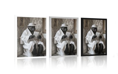 POSTER GORILLA MIT EINER ZEITUNG AUF DEM KLO - AFFEN - POSTER