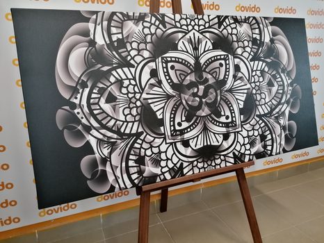 TABLOU MANDALA SĂNĂTĂȚII ÎN DESIGN ALB-NEGRU - TABLOURI ALB-NEGRU - TABLOURI