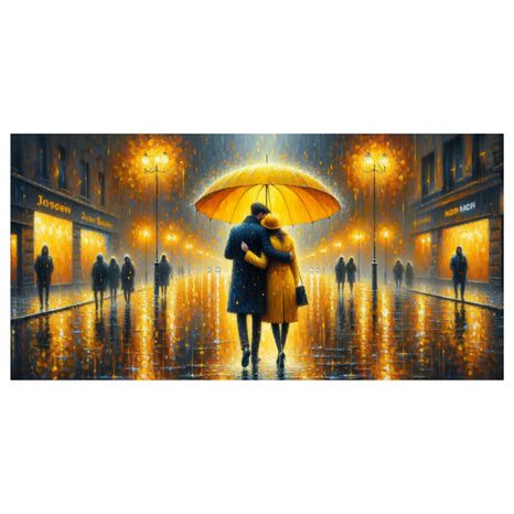 WANDBILD PAAR IN REGNERISCHER NACHT - BILDER MIT LIEBESMOTIVEN - BILDER
