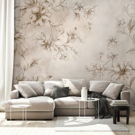 TAPET DESENE FLORALE VINTAGE ÎN BEJ - TAPET FLORI - TAPETURI