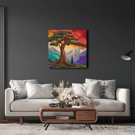 WANDBILD MAJESTÄTISCHER LEBENSBAUM IM MORGENGRAUEN - BILDER BÄUME DES LEBENS - BILDER