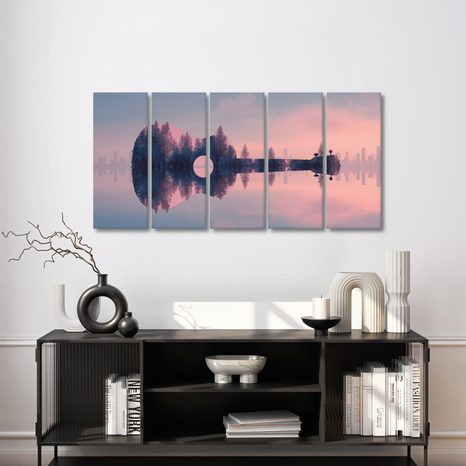 5-TEILIGES WANDBILD GITARRE IN DER LANDSCHAFT - MUSIKBILDER - BILDER