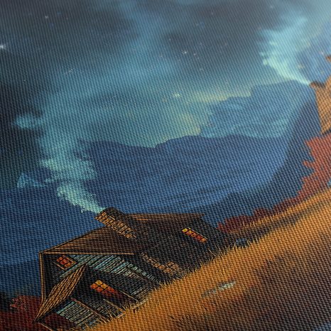 OBRAZ KOUZELNÁ ZIMNÍ KRAJINA - BAREVNÉ DOMY - OBRAZY