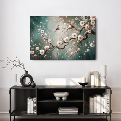 OBRAZ PTÁČCI NA VĚTVI SAKURY - OBRAZY KVĚTŮ - OBRAZY