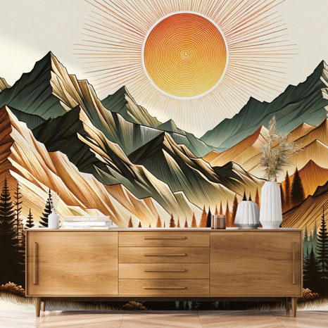 TAPETA HORSKÁ KRAJINA S VYCHÁZEJÍCÍM SLUNCEM - TAPETY VÝCHOD A ZÁPAD SLUNCE - TAPETY