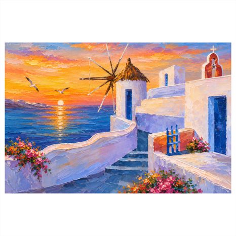 WANDBILD GRIECHISCHE INSEL BEI SONNENUNTERGANG - BILDER MEER UND STRAND - BILDER